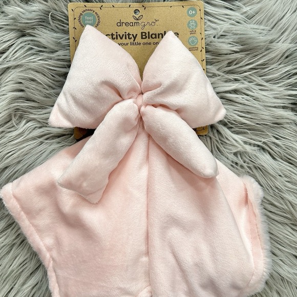 Dream Gro Pink Bow Activity Blankie Lovey Security Blanket Teether‎ and Rattle - Picture 3 of 4
